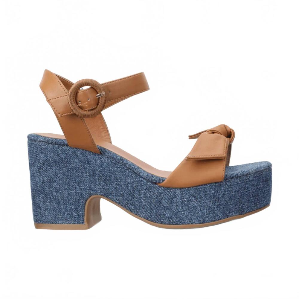 NEW LOVE RIO women's hazel platform bow sandals in amber denim